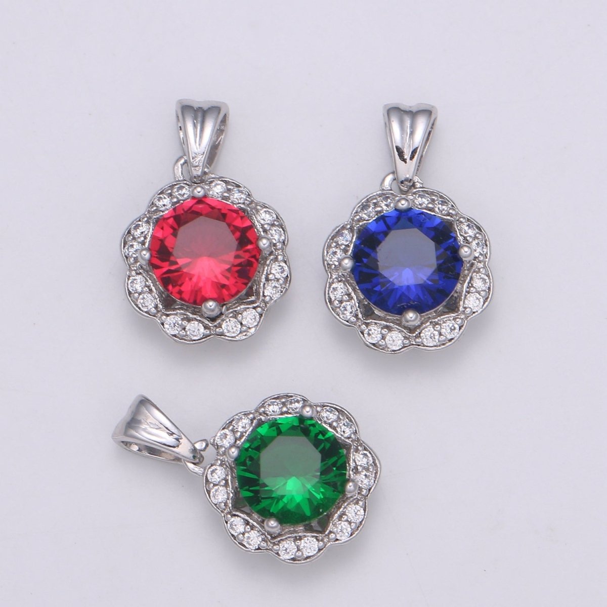Dainty White Gold plated Gem Stone Charm Silver Pendant Classic Diamond Round Cut Cubic Gemstone Necklace Earring for Jewelry Making