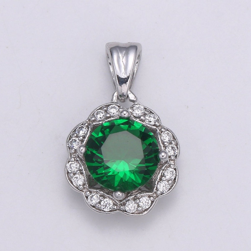 Dainty White Gold plated Gem Stone Charm Silver Pendant Classic Diamond Round Cut Cubic Gemstone Necklace Earring for Jewelry Making