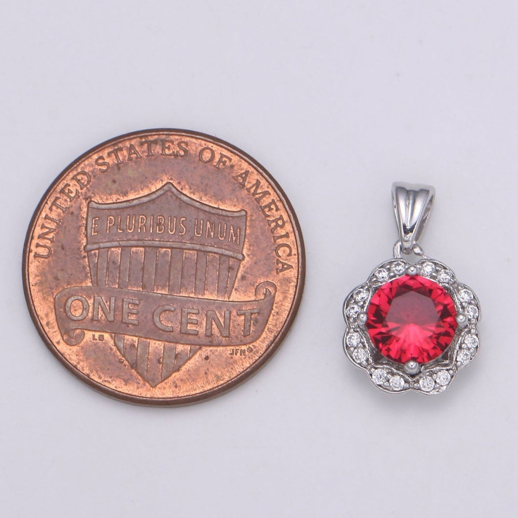 Dainty White Gold plated Gem Stone Charm Silver Pendant Classic Diamond Round Cut Cubic Gemstone Necklace Earring for Jewelry Making