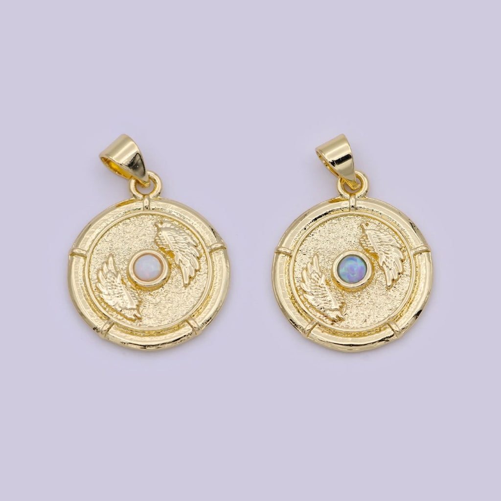 Dainty Wing Gold Opal Pendant Necklace / Blue Opal Angel Wing Charm for Necklace Bracelet Supply H-557 H-560