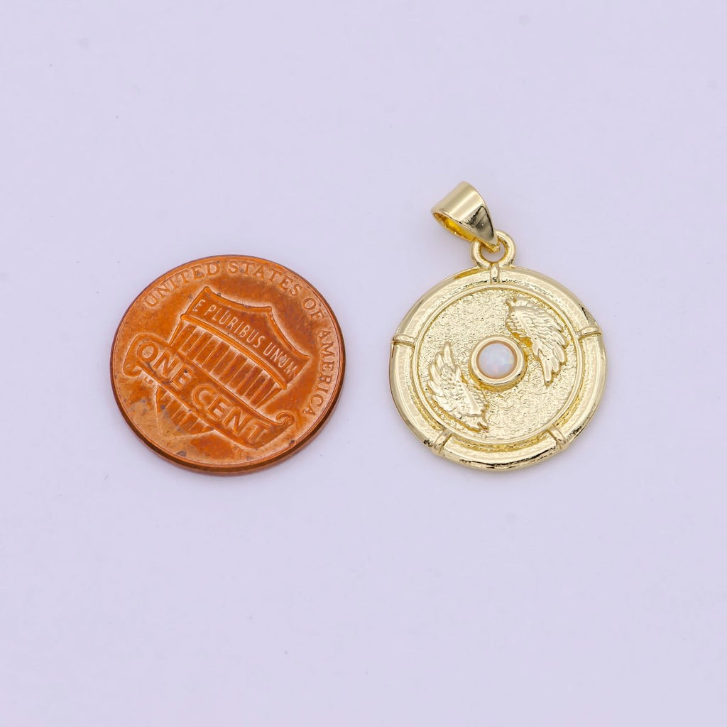 Dainty Wing Gold Opal Pendant Necklace / Blue Opal Angel Wing Charm for Necklace Bracelet Supply H-557 H-560