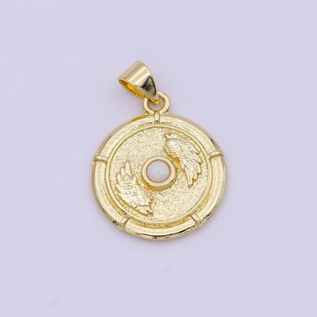 Dainty Wing Gold Opal Pendant Necklace / Blue Opal Angel Wing Charm for Necklace Bracelet Supply H-557 H-560