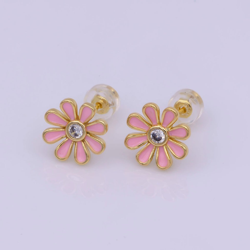 Daisy Earring Studs Floral Flower 18K Gold Plated Cute Dainty Earring for Gift T-198 ~ T-200 - DLUXCA
