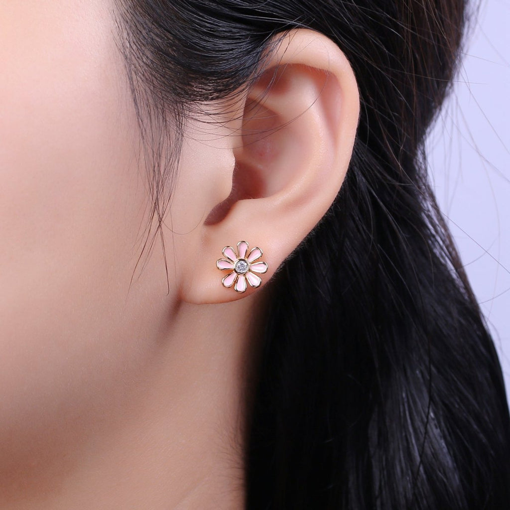 Daisy Earring Studs Floral Flower 18K Gold Plated Cute Dainty Earring for Gift T-198 ~ T-200 - DLUXCA