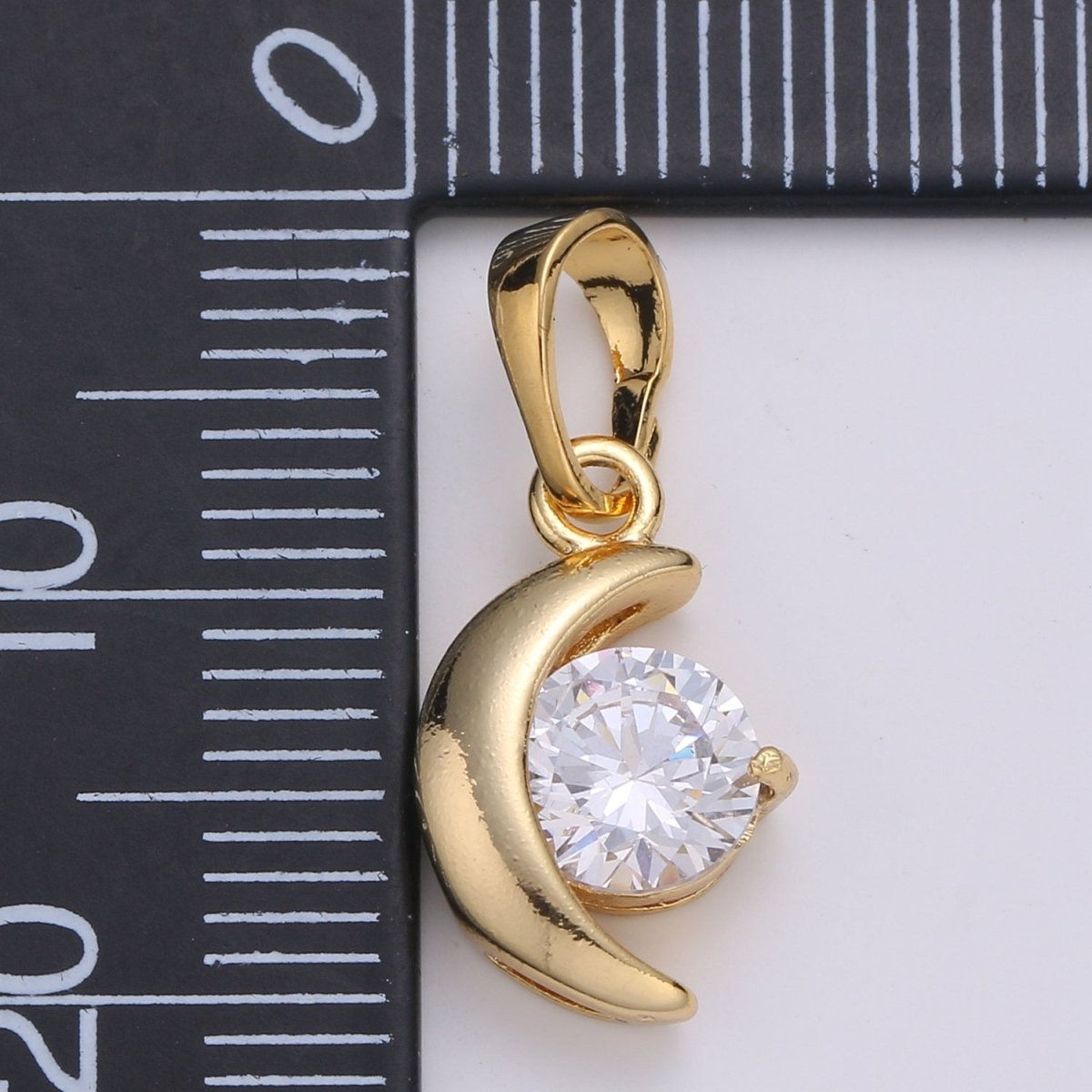 Dangle 24k Gold plated Mini Moon Micro Pave CZ Small Moon Pendant, Dainty Crescent Moon Charm J-227 - DLUXCA