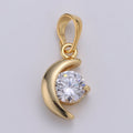 Dangle 24k Gold plated Mini Moon Micro Pave CZ Small Moon Pendant, Dainty Crescent Moon Charm J-227 - DLUXCA