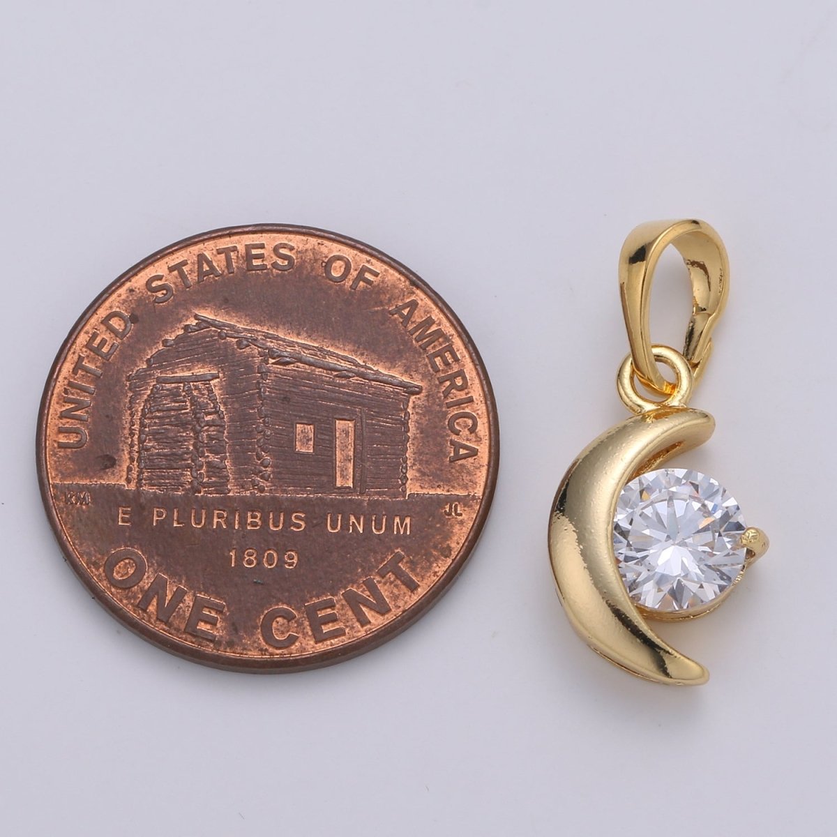 Dangle 24k Gold plated Mini Moon Micro Pave CZ Small Moon Pendant, Dainty Crescent Moon Charm J-227 - DLUXCA