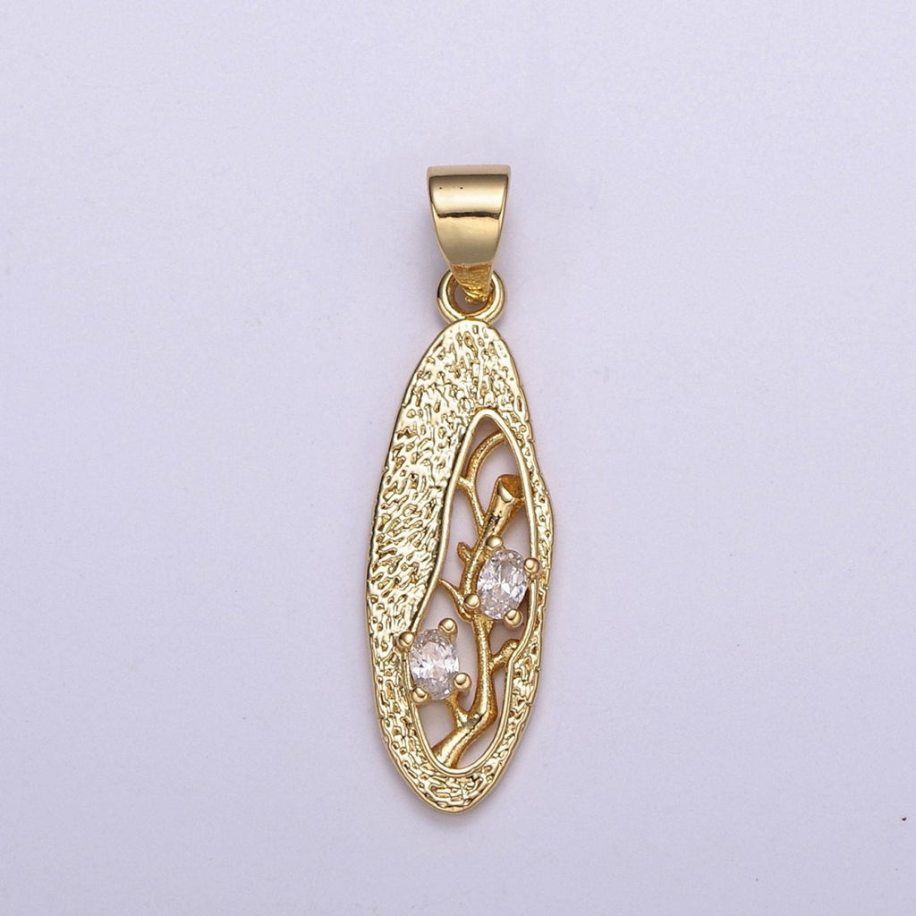 Dangle Branch Tree with Cubic Zirconia CZ Stone in 24k Gold plated N-530 - DLUXCA