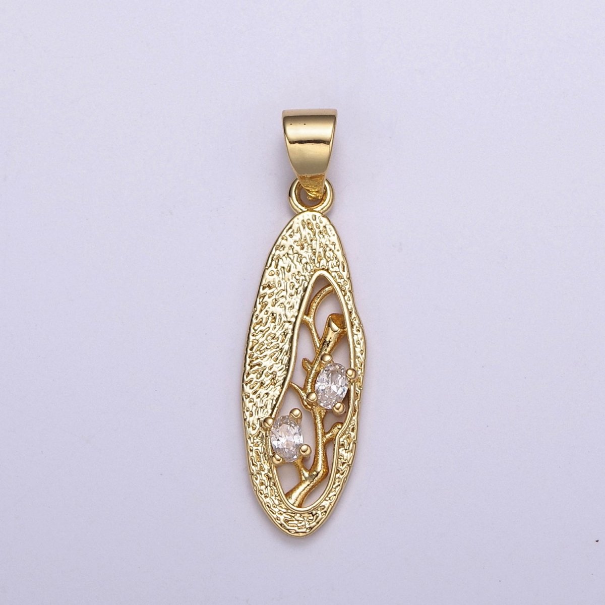 Dangle Branch Tree with Cubic Zirconia CZ Stone in 24k Gold plated N-530 - DLUXCA