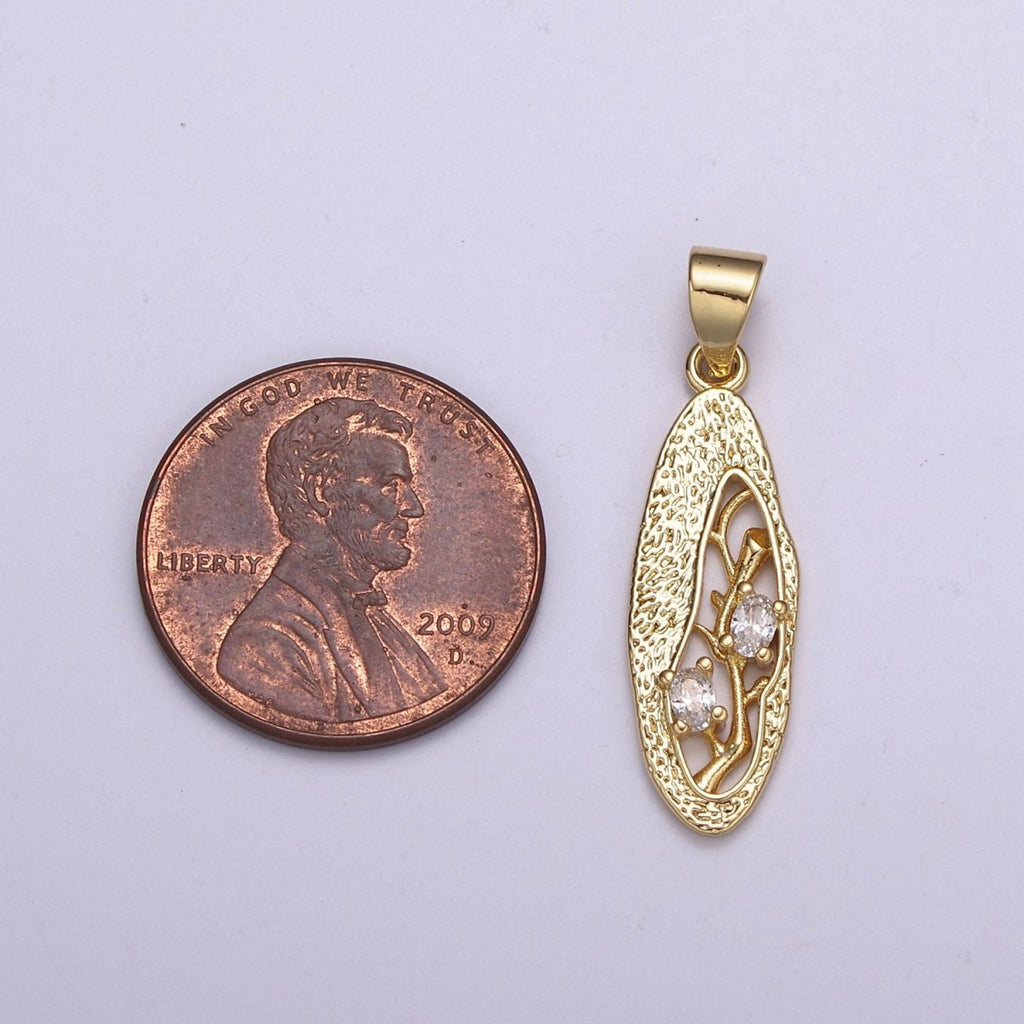 Dangle Branch Tree with Cubic Zirconia CZ Stone in 24k Gold plated N-530 - DLUXCA