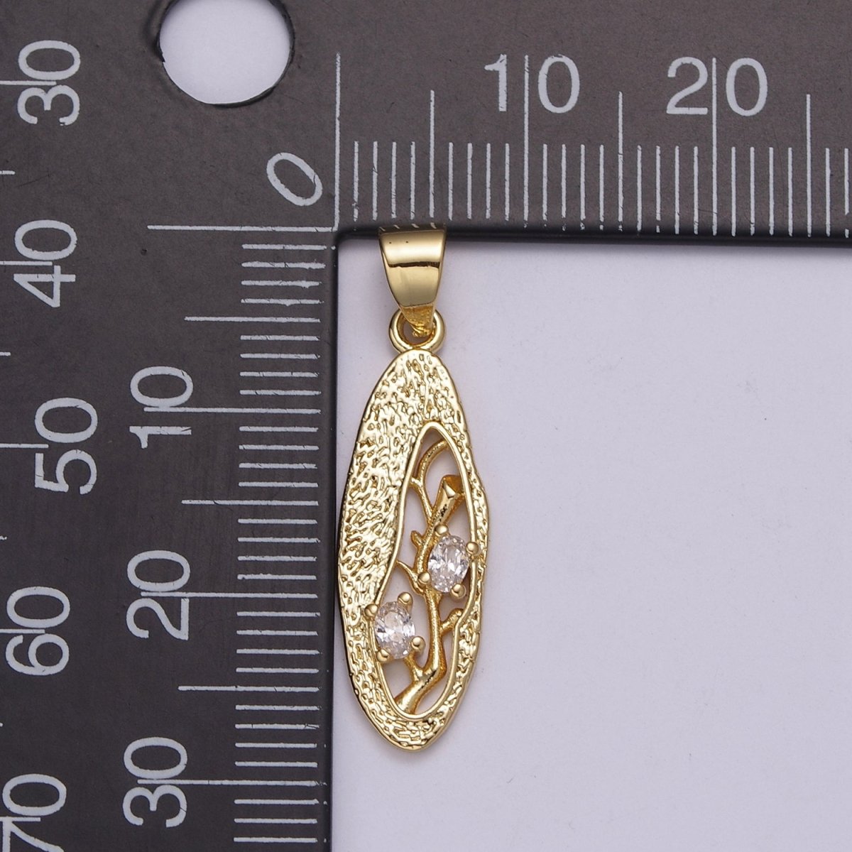 Dangle Branch Tree with Cubic Zirconia CZ Stone in 24k Gold plated N-530 - DLUXCA
