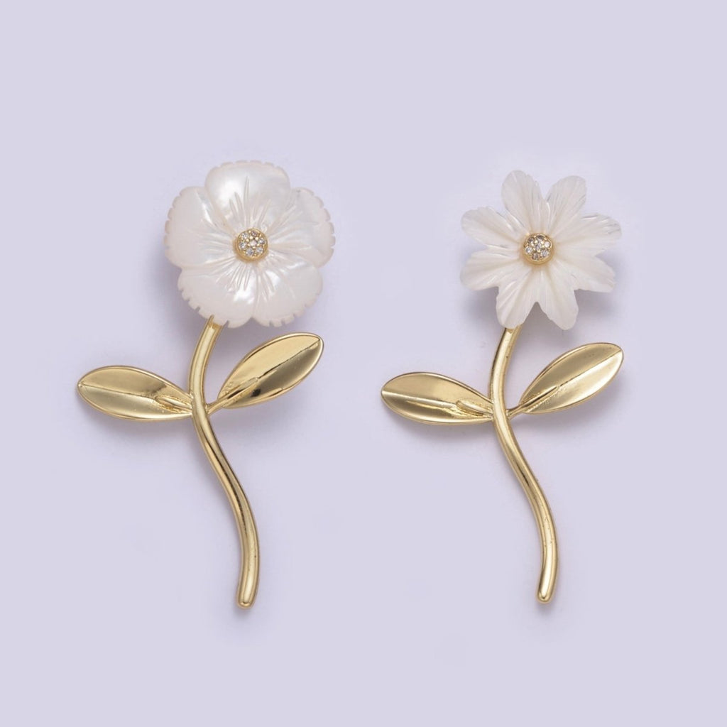 Dangle Carved White Pearl flower Poppy Charm / Daisy pendant for Necklace Charm Minimalist Jewelry H-061 H-067