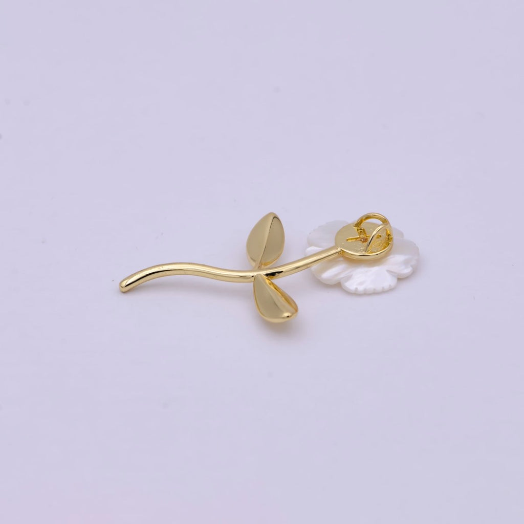 Dangle Carved White Pearl flower Poppy Charm / Daisy pendant for Necklace Charm Minimalist Jewelry H-061 H-067