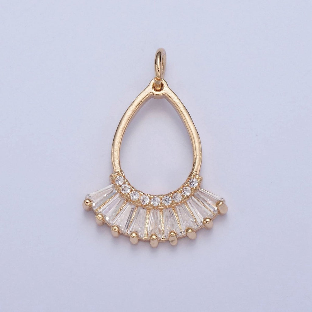 Dangle Gold Tear Drop Charm with Baguette Stone X-021 - DLUXCA