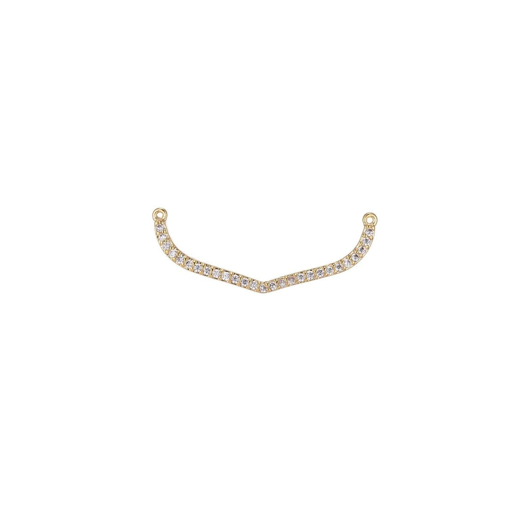 Dangle Golden Curved Bar Crystal Bracelet Connector, Elegant Micro Pave CZ Charm, Layering Necklace Pendant for Jewelry Making F-747 - DLUXCA