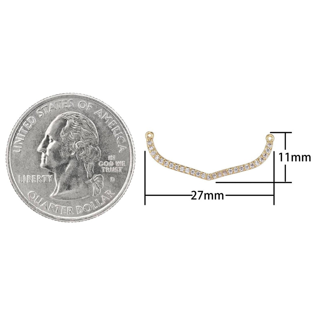 Dangle Golden Curved Bar Crystal Bracelet Connector, Elegant Micro Pave CZ Charm, Layering Necklace Pendant for Jewelry Making F-747 - DLUXCA