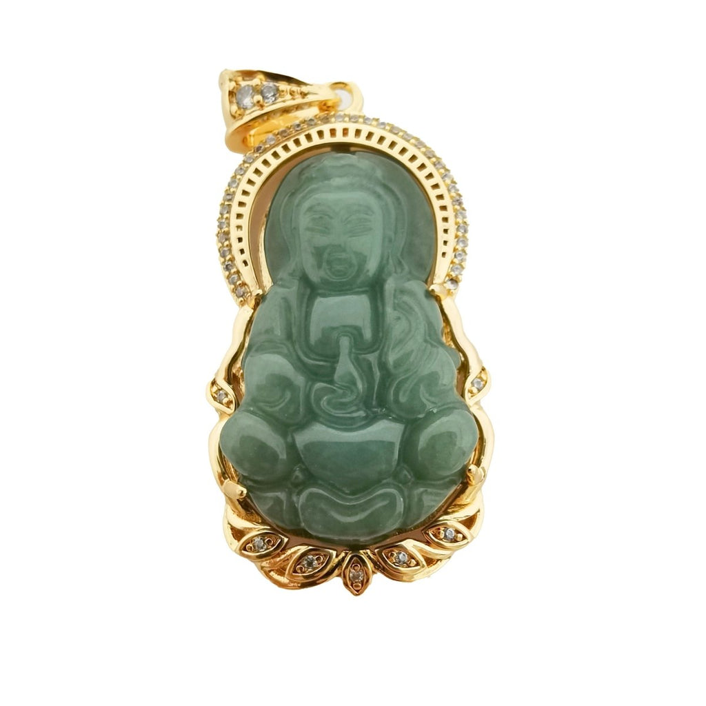 Dark Green Buddha Jade Gold plated Pendant O-167 - DLUXCA