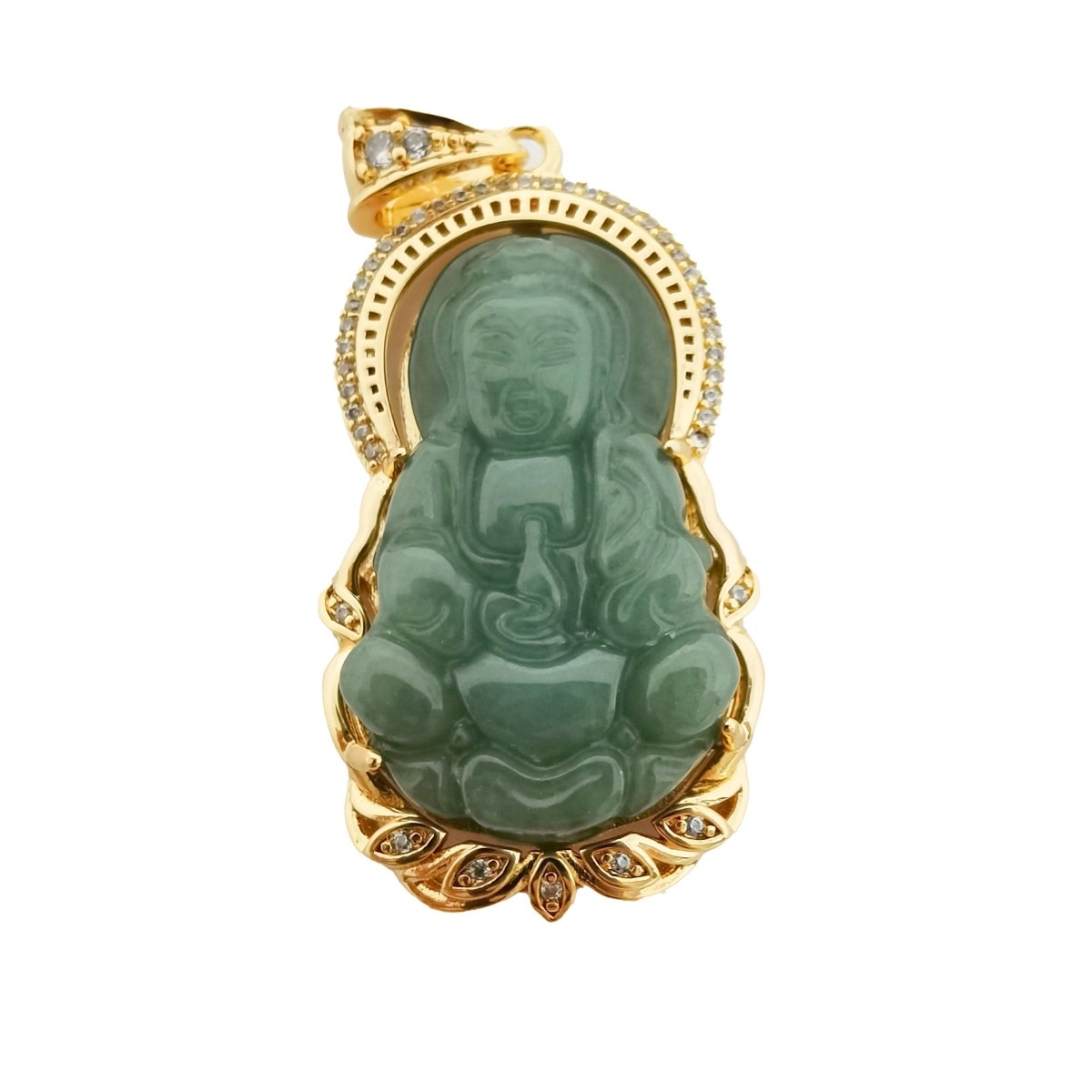 Dark Green Buddha Jade Gold plated Pendant O-167 - DLUXCA