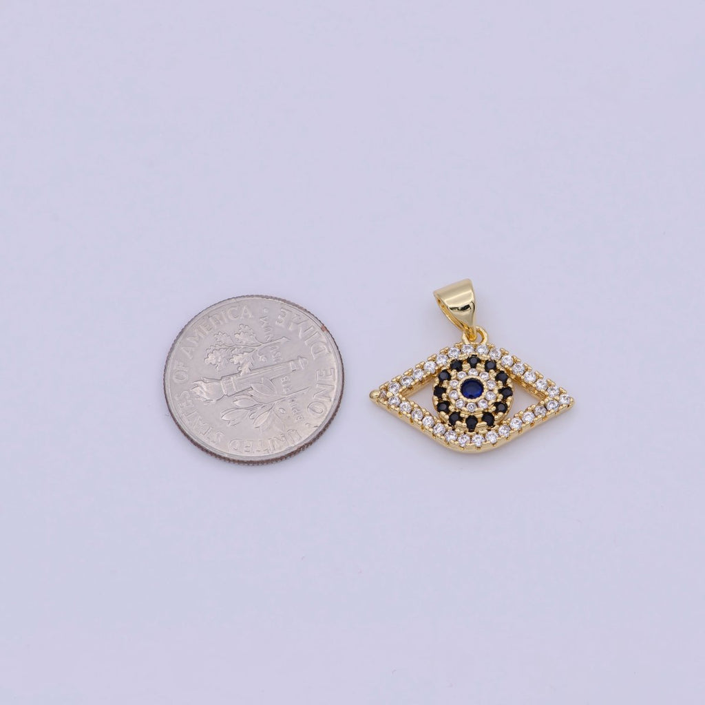 DEL-Dainty Cubic Evil Eye Pendant Clear Micro Pave Eye Charm for Minimalist Jewelry I-180 - DLUXCA