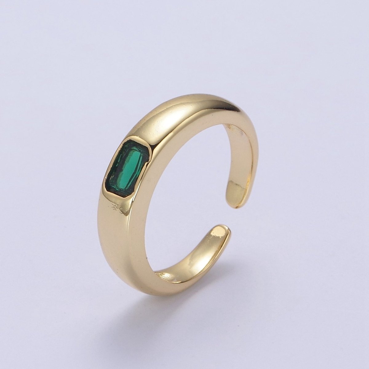 DEL-Minimalist 14k Gold plated Ring With CZ Clear / Green / Pink Cz Stone Small Rectangle Open Adjustable U-316