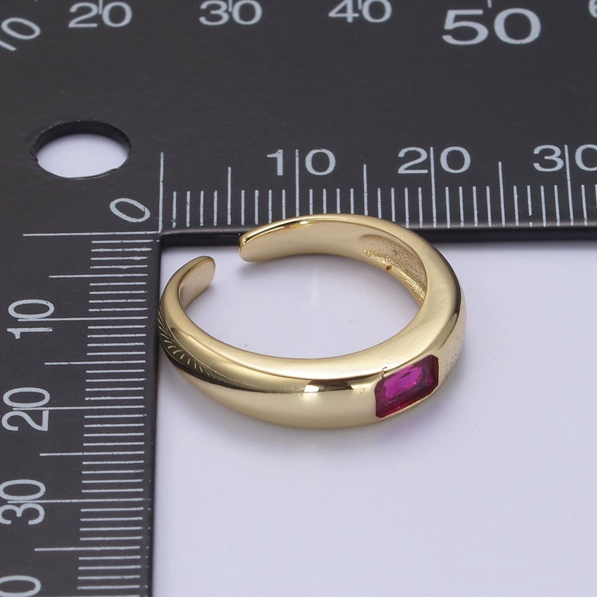 DEL-Minimalist 14k Gold plated Ring With CZ Clear / Green / Pink Cz Stone Small Rectangle Open Adjustable U-316