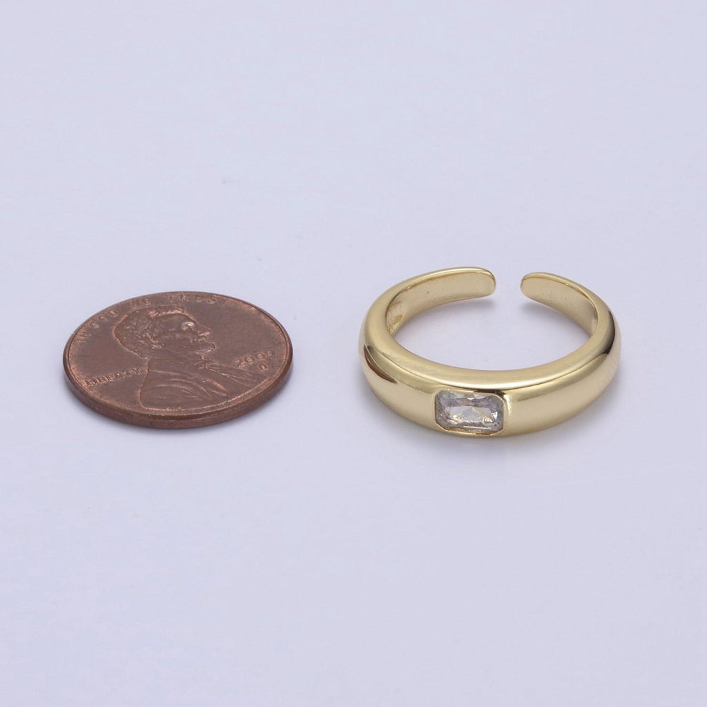 DEL-Minimalist 14k Gold plated Ring With CZ Clear / Green / Pink Cz Stone Small Rectangle Open Adjustable U-316