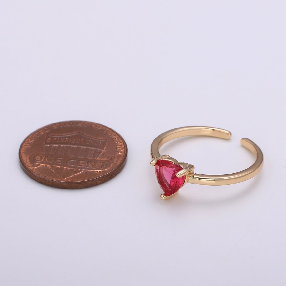 Delicate Pink Heart Ring 18k gold plated Solitaire Cubic Zirconia promise ring for her Open Adjustable Ring - DLUXCA