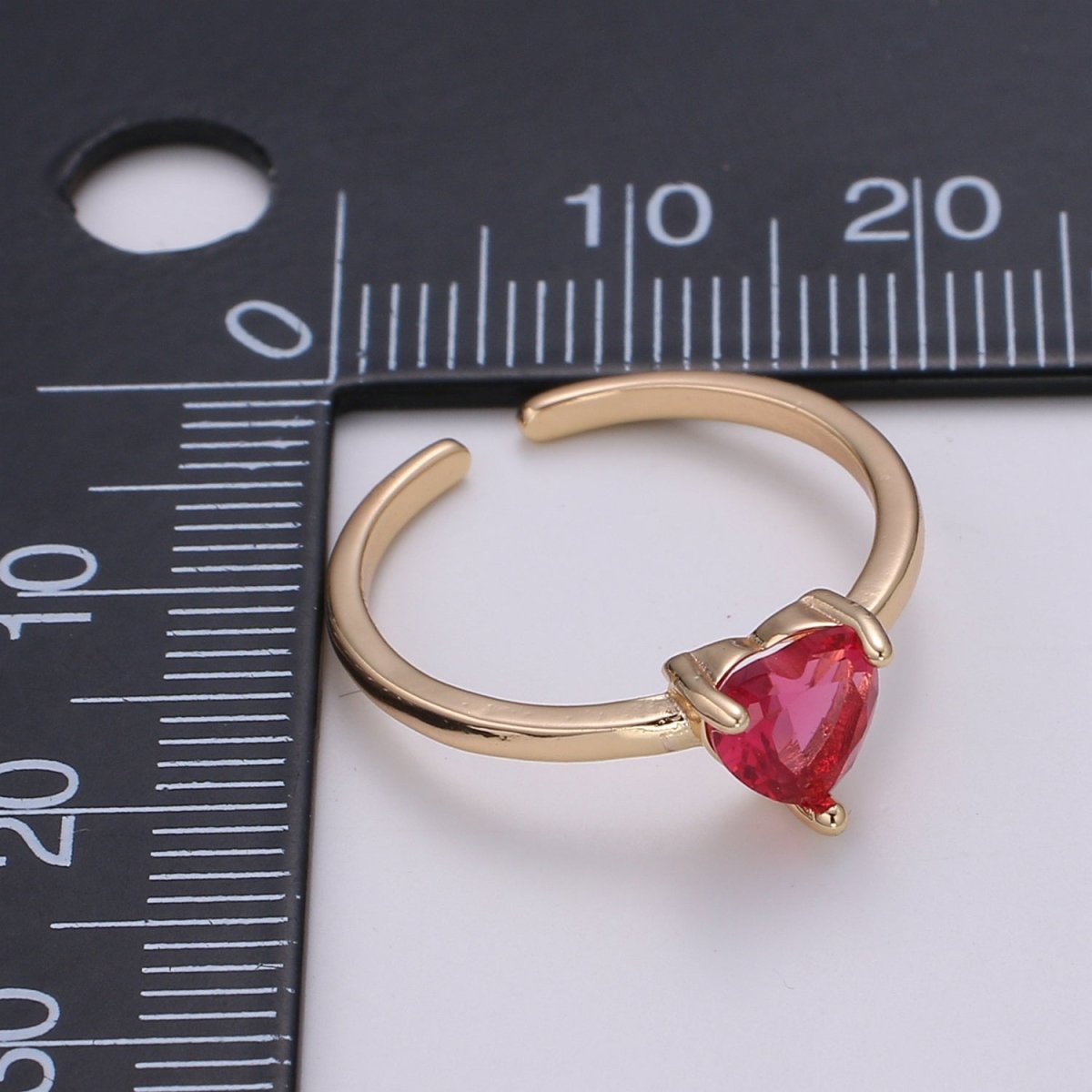 Delicate Pink Heart Ring 18k gold plated Solitaire Cubic Zirconia promise ring for her Open Adjustable Ring - DLUXCA