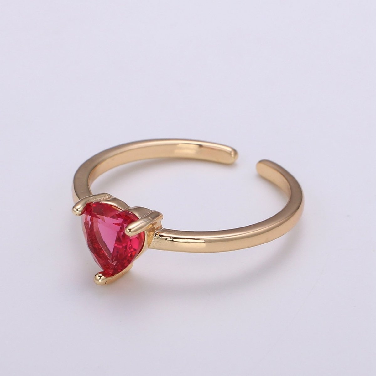 Delicate Pink Heart Ring 18k gold plated Solitaire Cubic Zirconia promise ring for her Open Adjustable Ring - DLUXCA