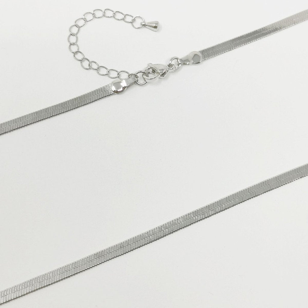 Delicate Silver Herringbone Chain 3.5mm Flat Herringbone Chain Necklace 16, 18, 20.5 Inches with 2" chain extender Gift for Her Everyday Necklace | CN-894 CN-914 CN-919 Clearance Pricing - DLUXCA
