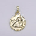 Detailed Cherub Angel Coin Medallion 15mm Disc Charm 14k Gold plated Charm Religious Angelic Spiritual Charm Wing Pendant Love Jewelry H-232 - DLUXCA