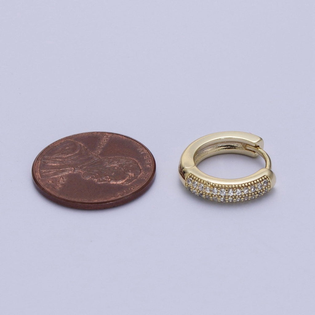 Diamond CZ Huggie Hoop Earrings / 14k Gold plated Double Row Micro Pave Petite Diamond Huggie Hoop Earring for Everyday Use. Y-002 - DLUXCA