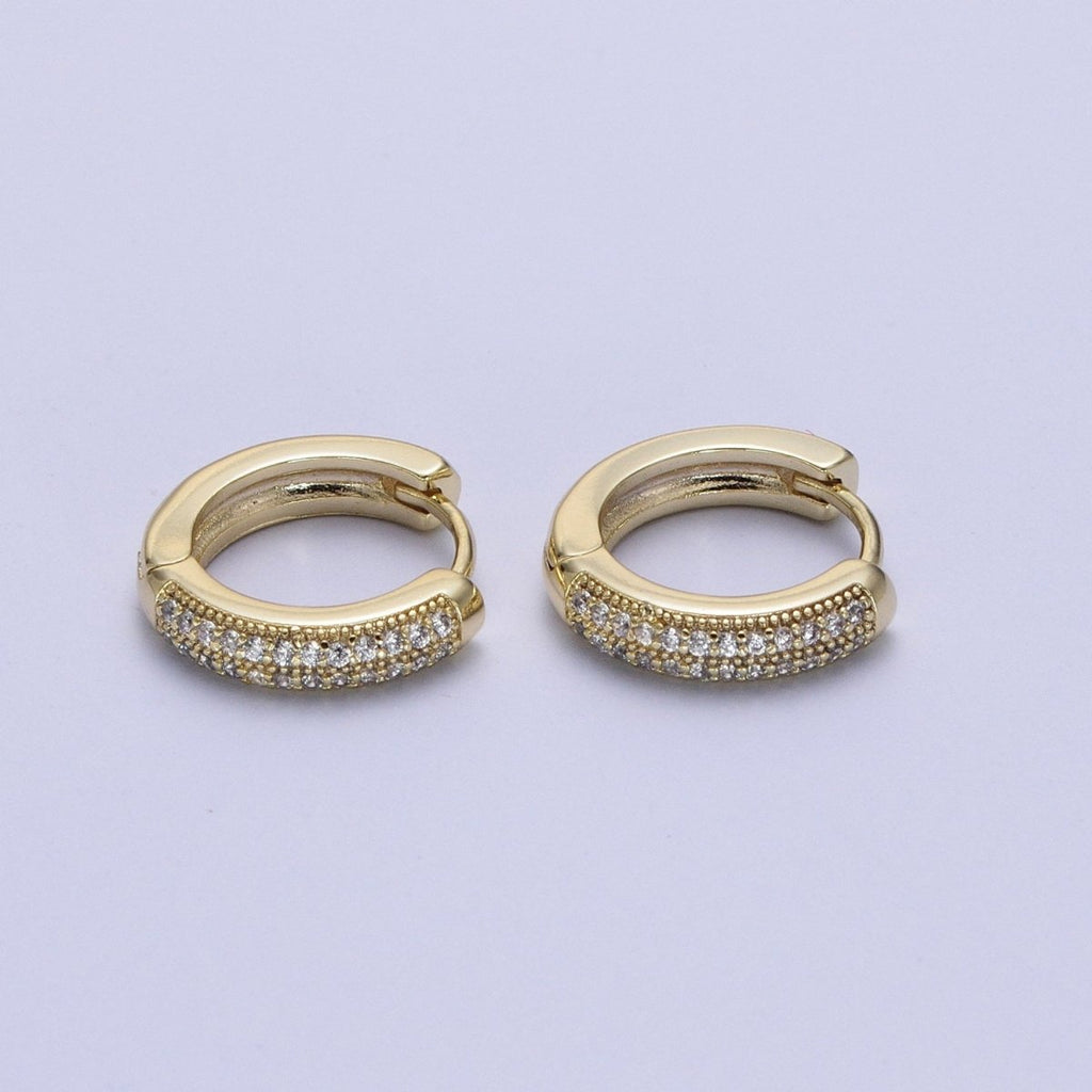 Diamond CZ Huggie Hoop Earrings / 14k Gold plated Double Row Micro Pave Petite Diamond Huggie Hoop Earring for Everyday Use. Y-002 - DLUXCA