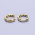 Diamond CZ Huggie Hoop Earrings / 14k Gold plated Double Row Micro Pave Petite Diamond Huggie Hoop Earring for Everyday Use. Y-002 - DLUXCA