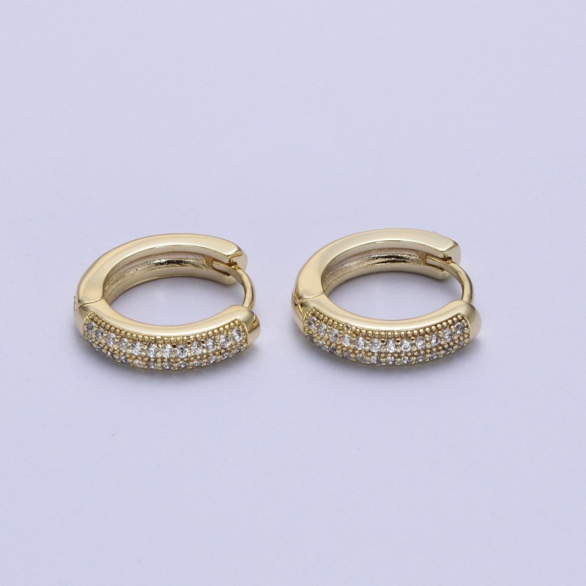 Diamond CZ Huggie Hoop Earrings / 14k Gold plated Double Row Micro Pave Petite Diamond Huggie Hoop Earring for Everyday Use. Y-002 - DLUXCA