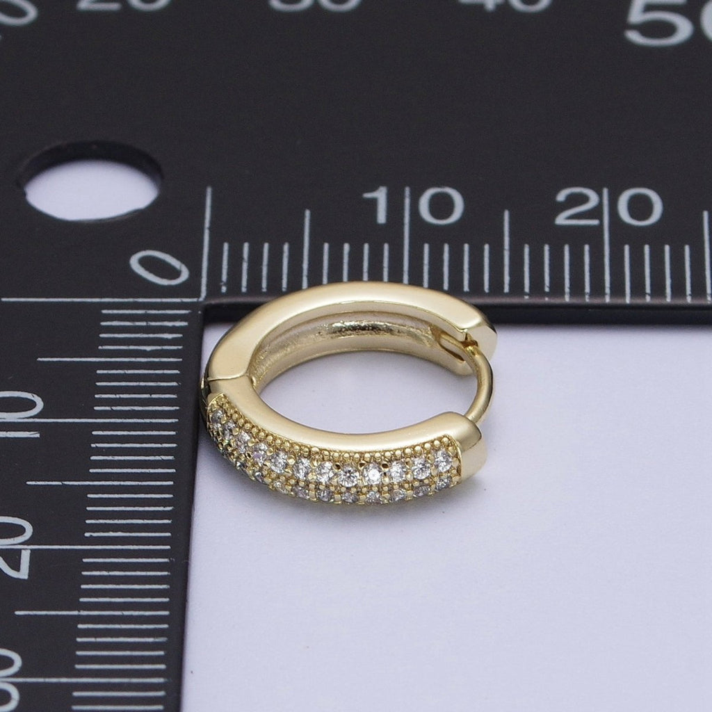 Diamond CZ Huggie Hoop Earrings / 14k Gold plated Double Row Micro Pave Petite Diamond Huggie Hoop Earring for Everyday Use. Y-002 - DLUXCA