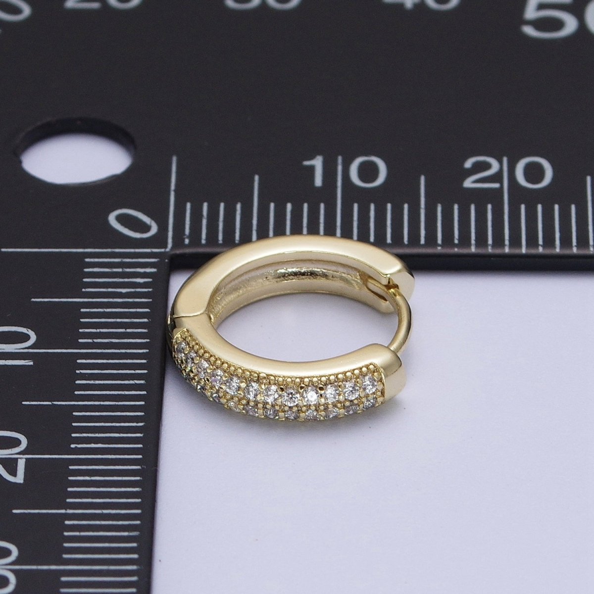 Diamond CZ Huggie Hoop Earrings / 14k Gold plated Double Row Micro Pave Petite Diamond Huggie Hoop Earring for Everyday Use. Y-002 - DLUXCA