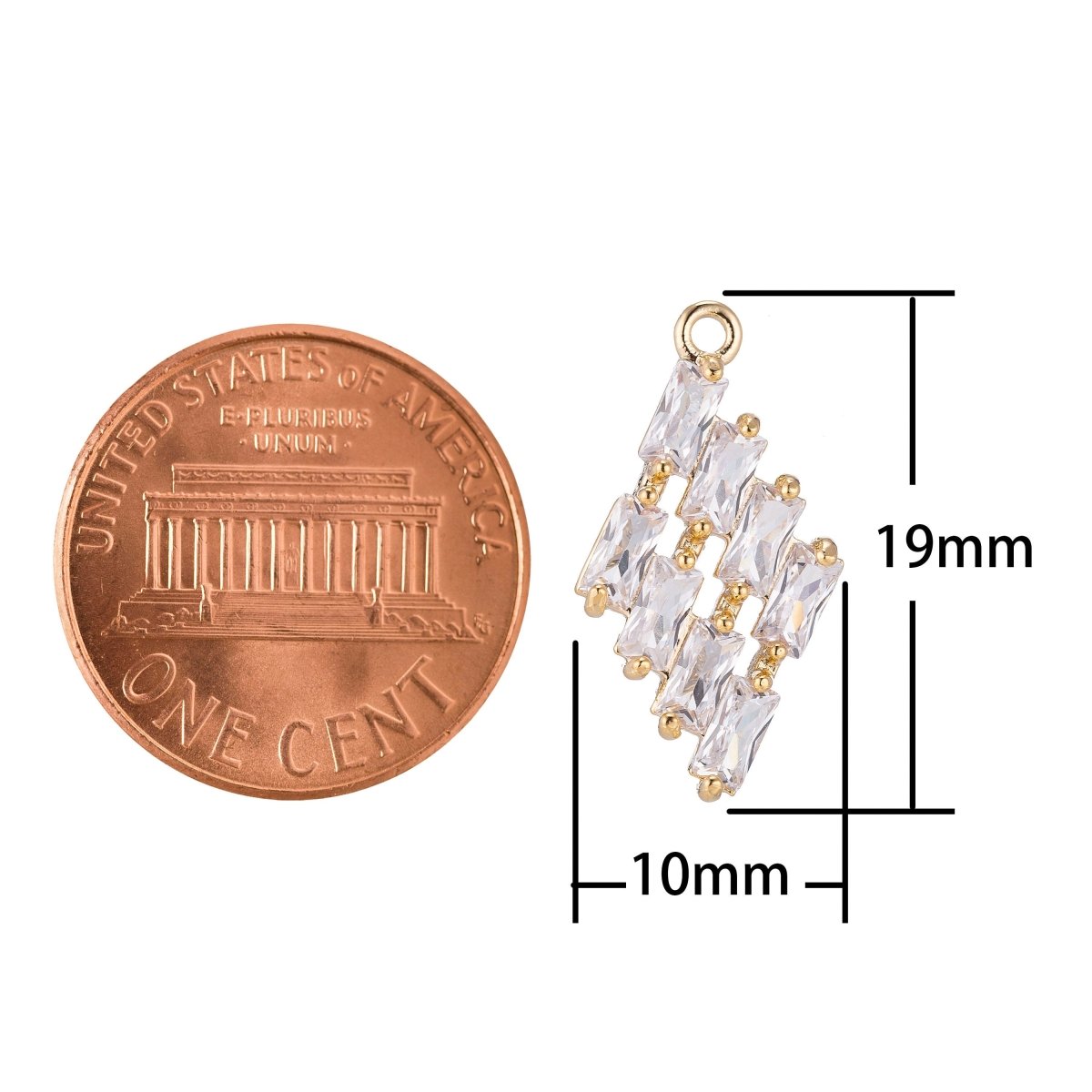 Diamond Shape Charm, Micro Pave CZ Charm, 18K Gold plated Pendant Dainty Crystal Geometric Look Necklace Charm for Jewelry Making, C-383 - DLUXCA