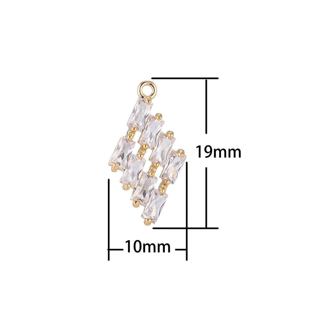 Diamond Shape Charm, Micro Pave CZ Charm, 18K Gold plated Pendant Dainty Crystal Geometric Look Necklace Charm for Jewelry Making, C-383 - DLUXCA