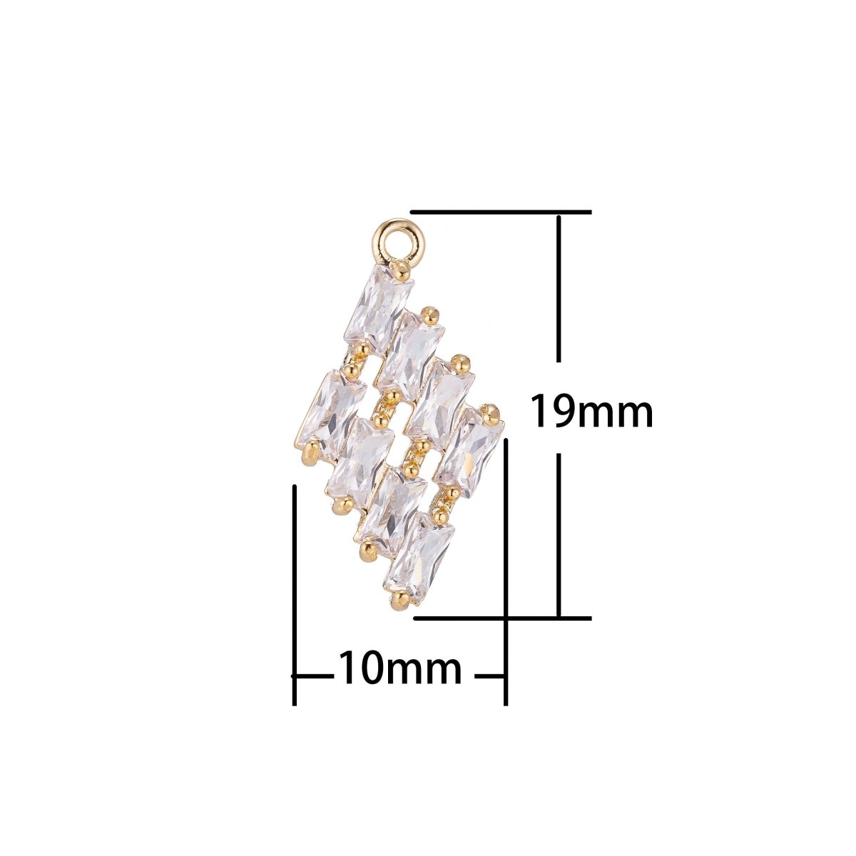 Diamond Shape Charm, Micro Pave CZ Charm, 18K Gold plated Pendant Dainty Crystal Geometric Look Necklace Charm for Jewelry Making, C-383 - DLUXCA