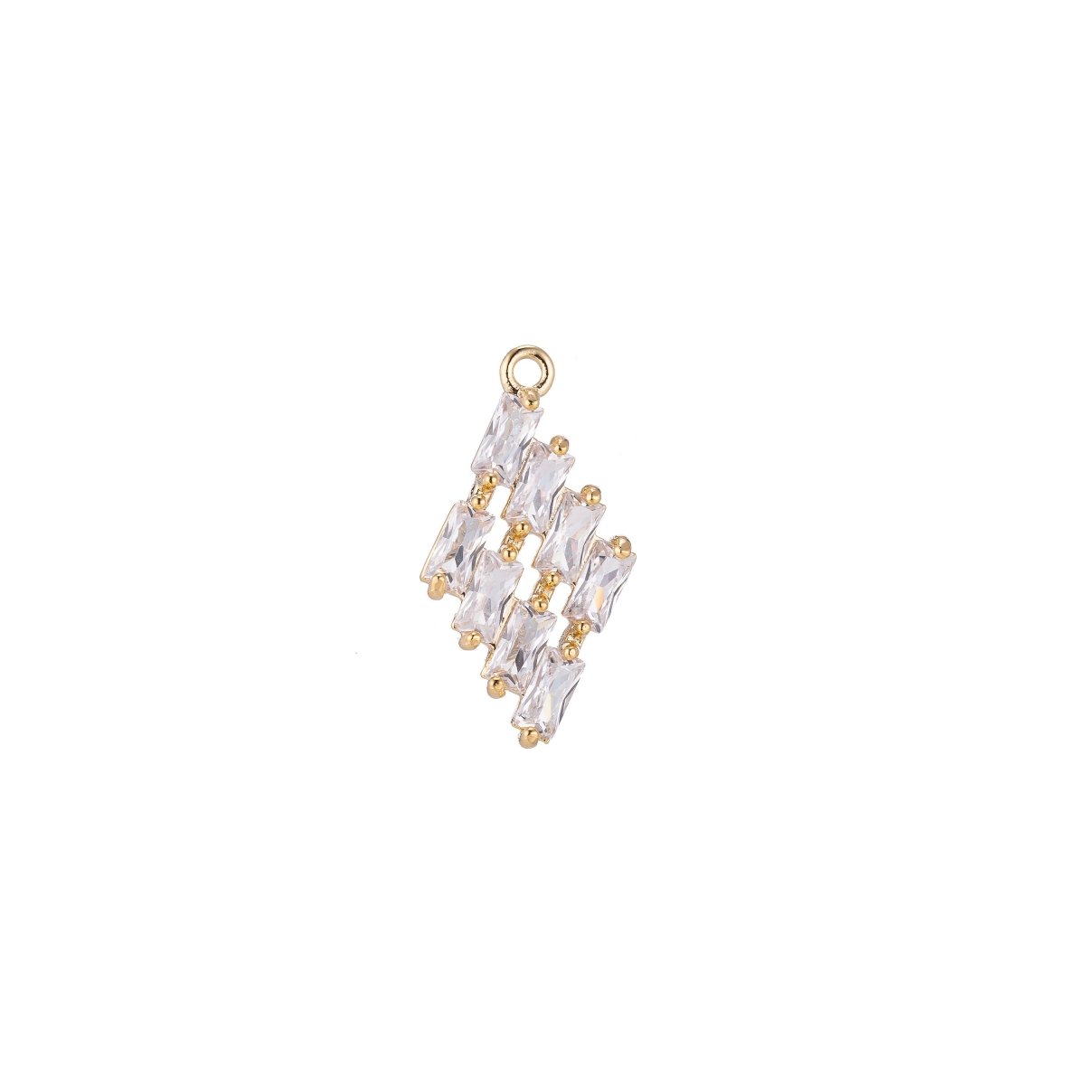Diamond Shape Charm, Micro Pave CZ Charm, 18K Gold plated Pendant Dainty Crystal Geometric Look Necklace Charm for Jewelry Making, C-383 - DLUXCA