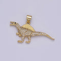 Dinosaur Pendants in Gold, Spinosaurus Charm Dino Jewelry in Clear Cubic Zirconia J-334 - DLUXCA