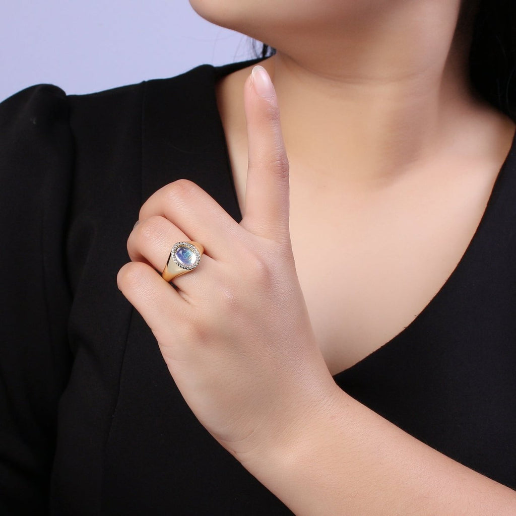 Dome Ring Cat's Eye Stone 14k Gold plated Adjustable Minimalist Statement Ring Gift S-368 - DLUXCA