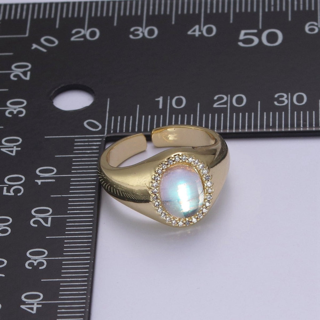 Dome Ring Cat's Eye Stone 14k Gold plated Adjustable Minimalist Statement Ring Gift S-368 - DLUXCA