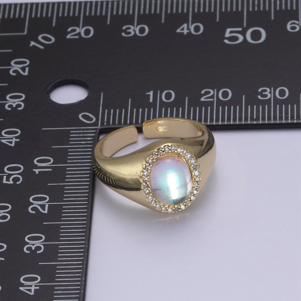 Dome Ring Cat's Eye Stone 14k Gold plated Adjustable Minimalist Statement Ring Gift S-368 - DLUXCA