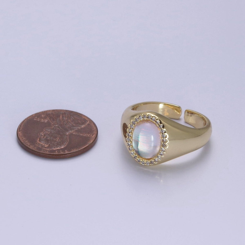 Dome Ring Cat's Eye Stone 14k Gold plated Adjustable Minimalist Statement Ring Gift S-368 - DLUXCA