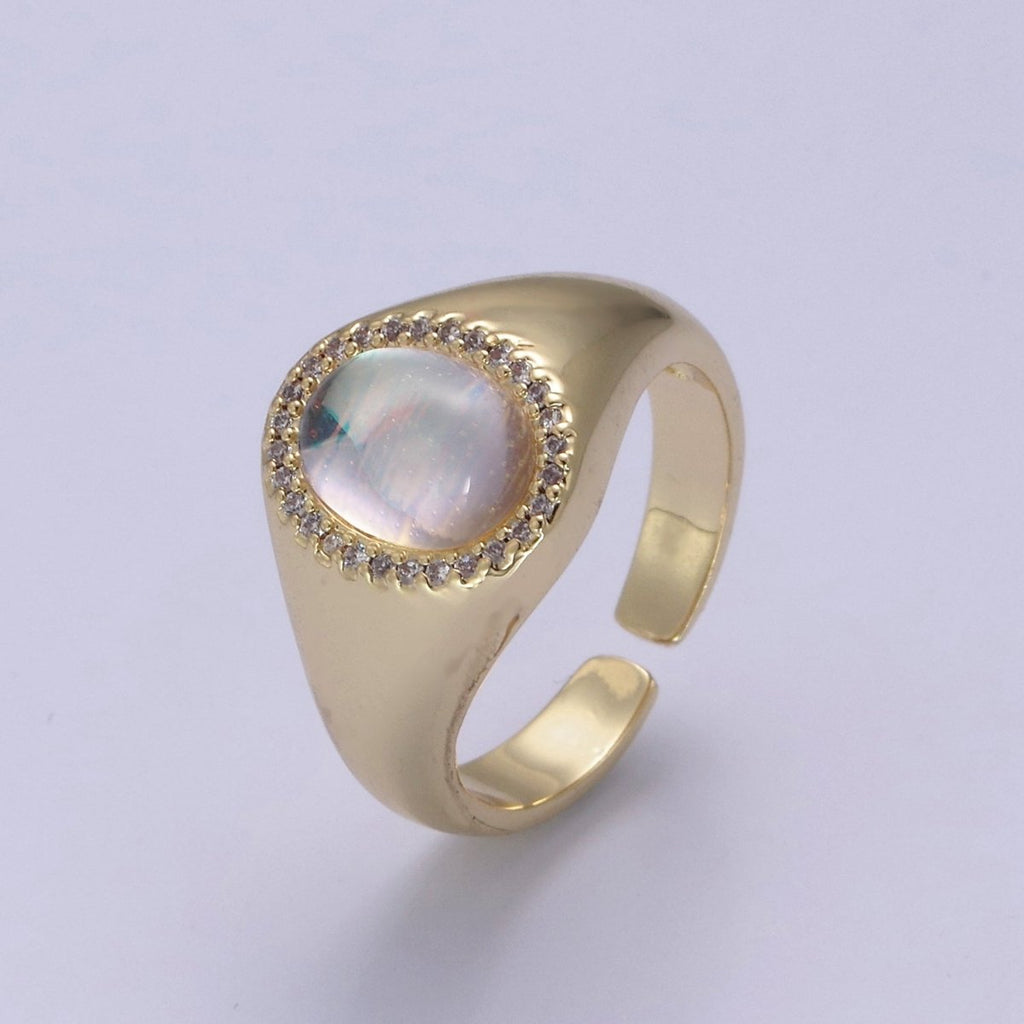 Dome Ring Cat's Eye Stone 14k Gold plated Adjustable Minimalist Statement Ring Gift S-368 - DLUXCA