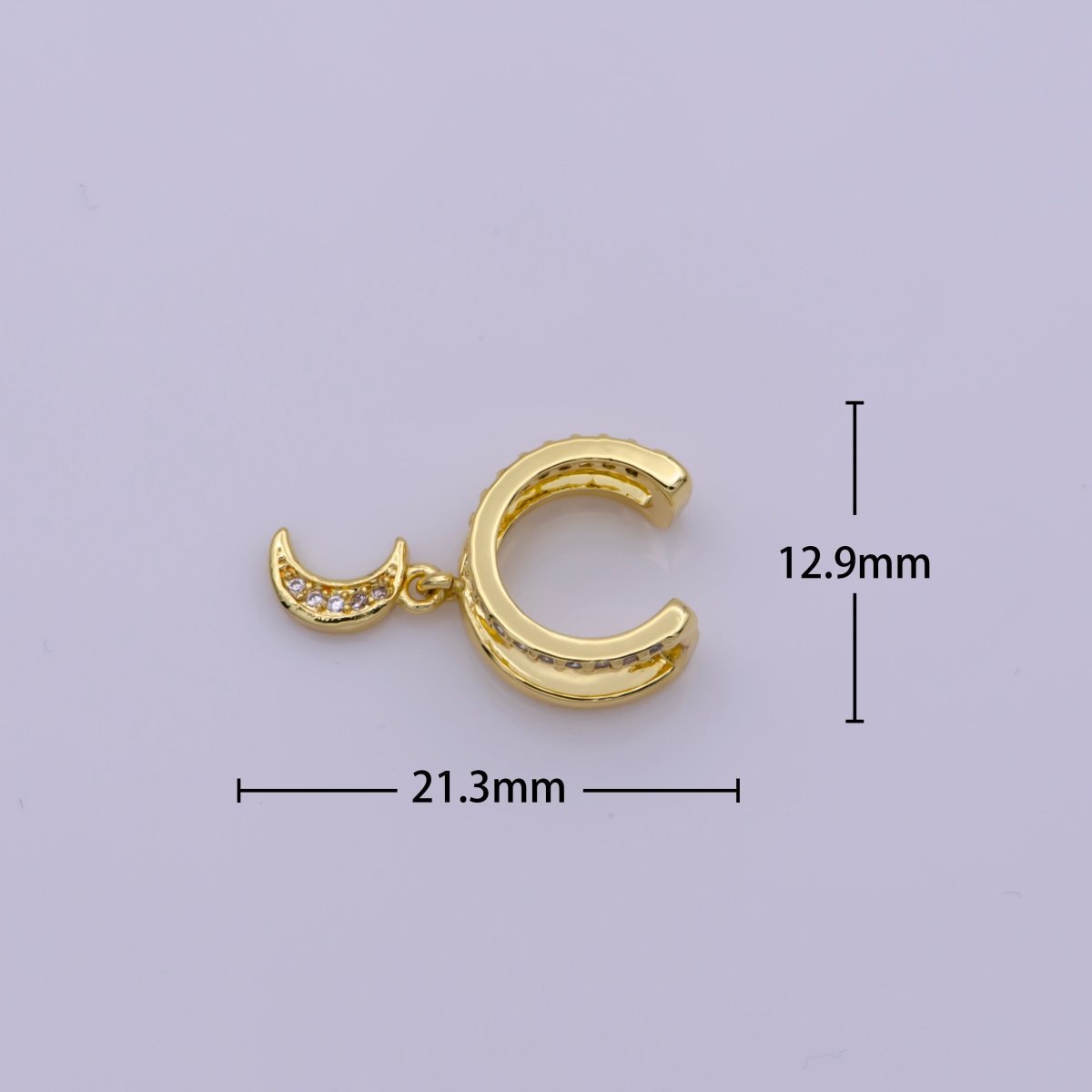 Double Band Micro Paved CZ Celestial Moon Dangle Charm Gold plated Cartilage Ear Cuff Earrings | Leo-543 - DLUXCA