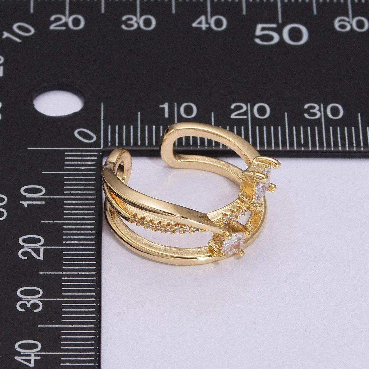 Double Band Ring 18K Gold plated Micro Pave Ring Open adjustable Jewelry U-027 - DLUXCA