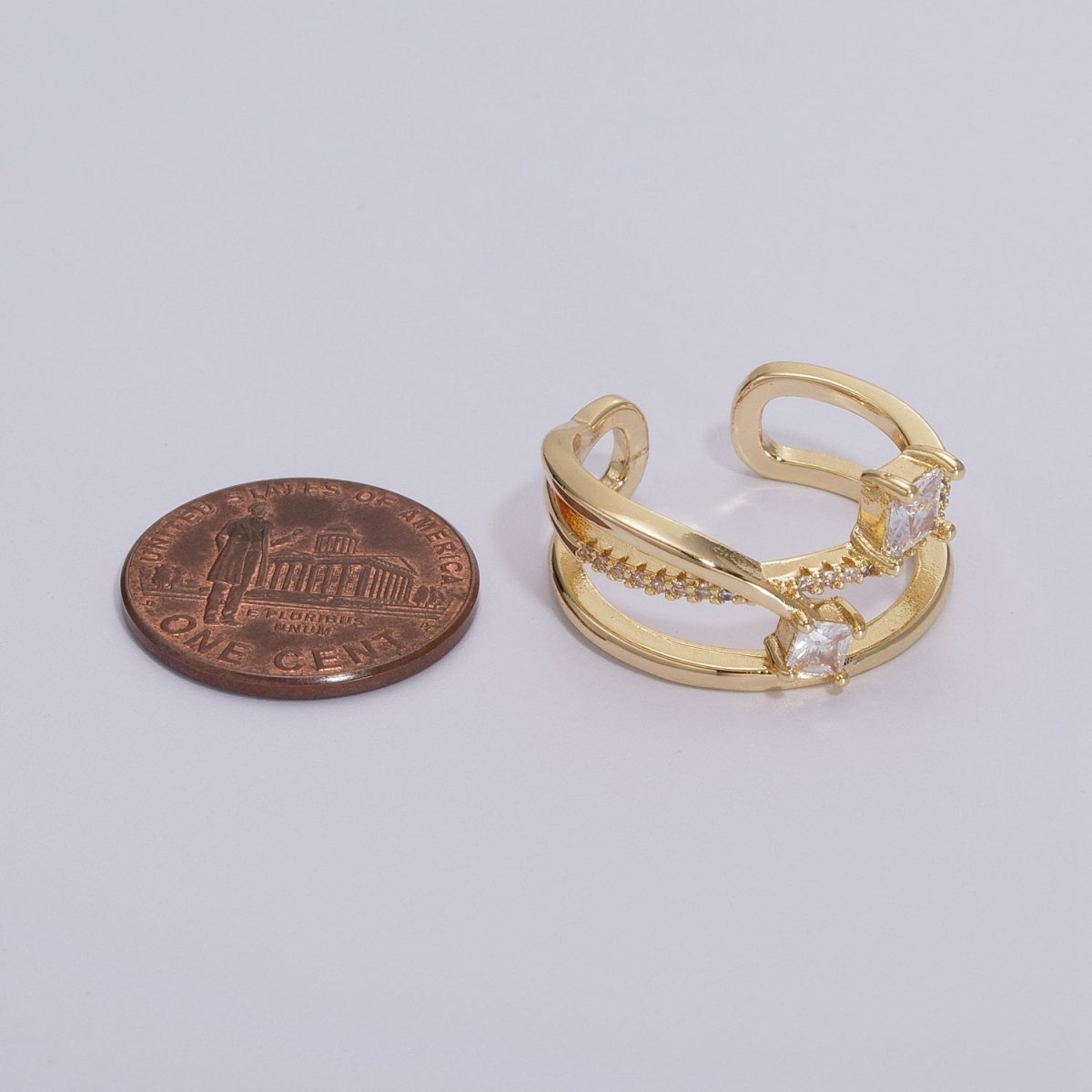 Double Band Ring 18K Gold plated Micro Pave Ring Open adjustable Jewelry U-027 - DLUXCA